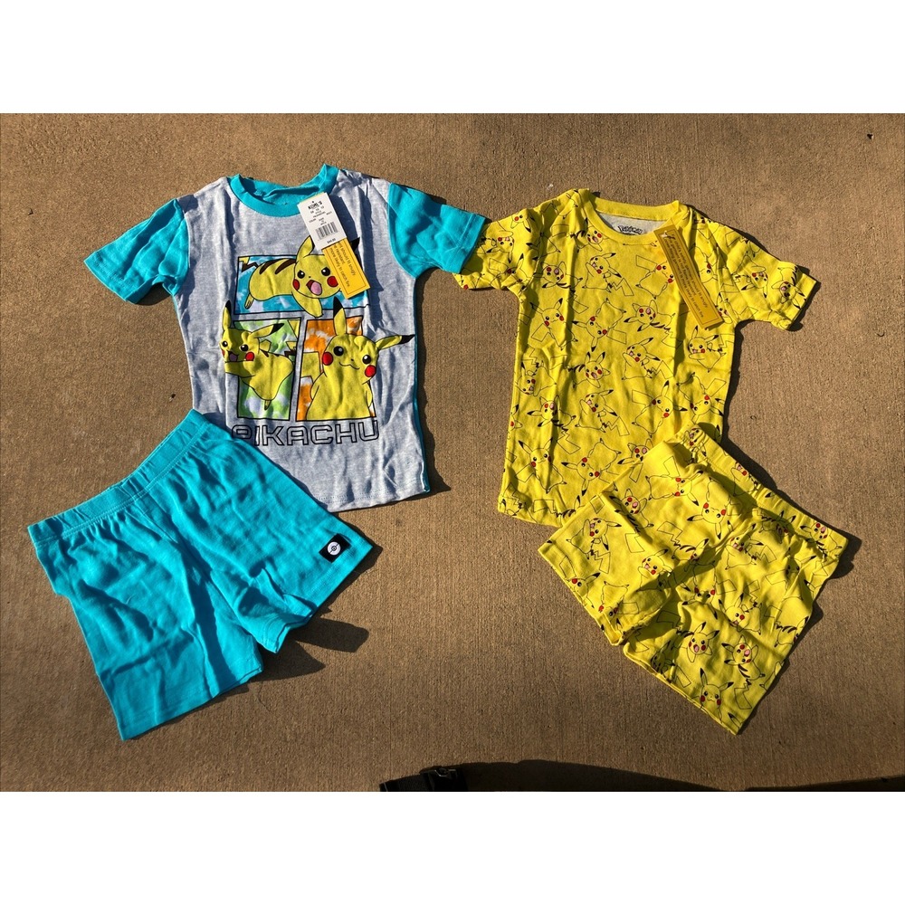 New Pikachu Pokémon PJ Pajama Shirt and Shorts set size 10 Lot Of 2 BNWT 100% Co